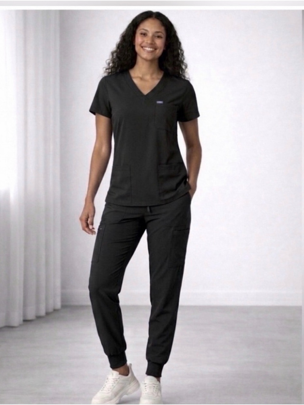 NWT Figs Women's V-Neck Scrub Top & Jogger Set - Black